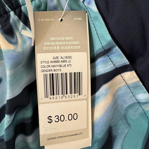 NWT NEW ADIDAS Aeroready Navy Blue Aqua Hyper Ready Athletic Shorts XL 18 20 - Picture 6 of 6
